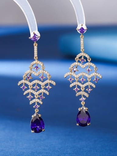 purple Brass Cubic Zirconia Geometric Luxury Drop Earring