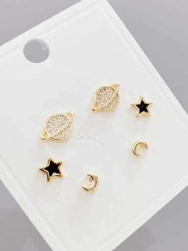 Brass Cubic Zirconia Star Minimalist Stud Earring Set