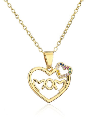 Brass Cubic Zirconia  Dainty  Heart Letter MOM Pendant Necklace