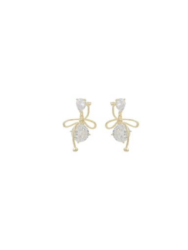 Brass Cubic Zirconia Bowknot  Dainty Stud Earring