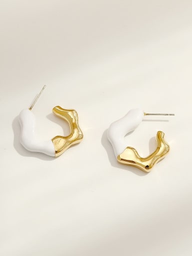 14k gold+white Brass Enamel Geometric Minimalist Stud Trend Korean Fashion Earring