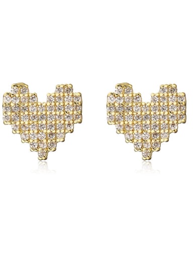 42633 Brass Cubic Zirconia Heart Vintage Stud Earring