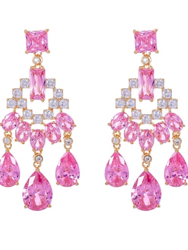 pink Brass Cubic Zirconia Tassel Luxury Drop Earring