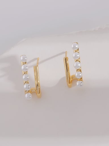 18k gold Brass Imitation Pearl Geometric Minimalist Stud Earring