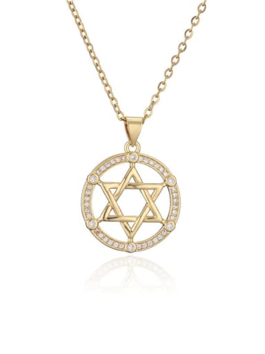 Brass Cubic Zirconia  Vintage Five-pointed star Pendant Necklace