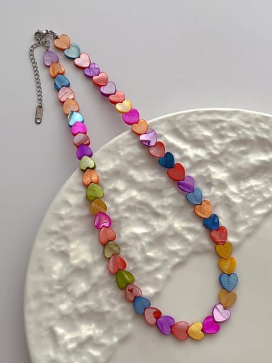 Stainless steel Shell Multi Color Heart Trend Necklace