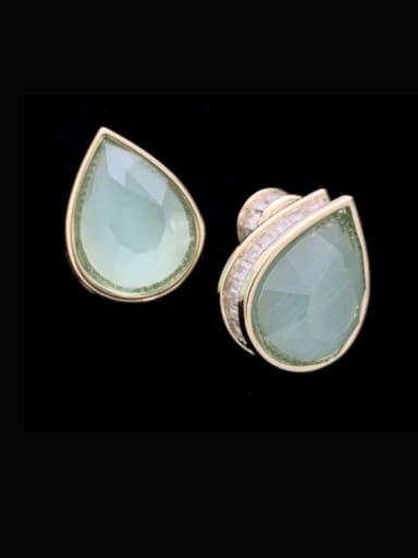 Lake blue Brass Cubic Zirconia Water Drop Vintage Stud Earring
