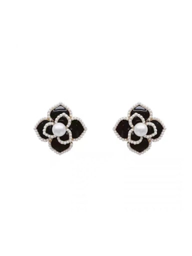 Zinc Alloy Black Enamel Flower Trend Stud Earring