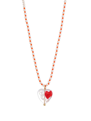 Brass Enamel Heart Vintage Beaded Necklace