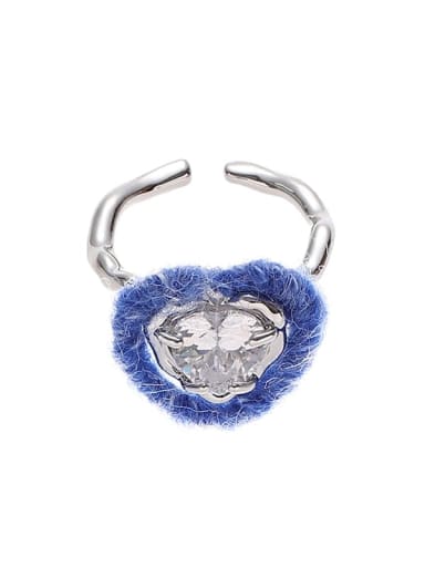 Blue woolen style Brass Cotton thread Heart Hip Hop Band Ring