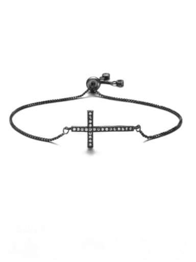 black Brass Cubic Zirconia Cross Vintage Adjustable Bracelet
