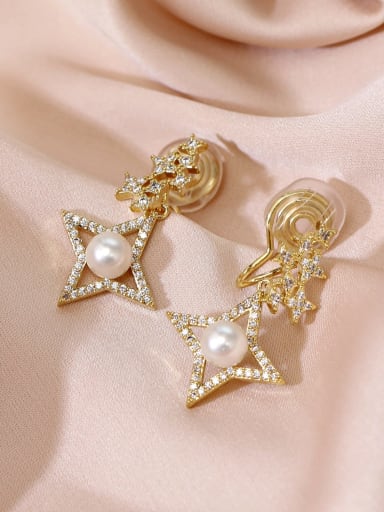Brass Cubic Zirconia Star Vintage Drop Earring