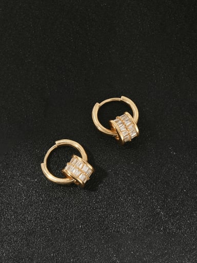 Brass Cubic Zirconia Geometric Minimalist Huggie Earring