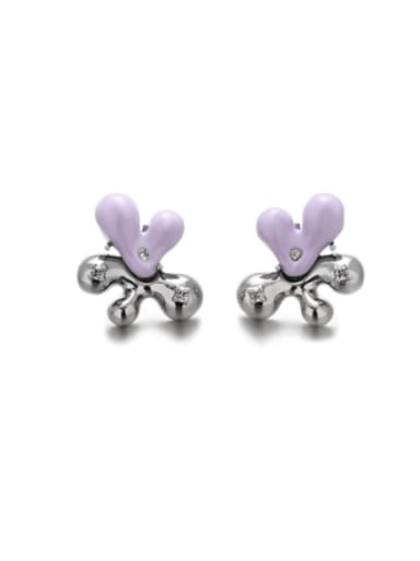 purple Brass Enamel Flower Trend Stud Earring