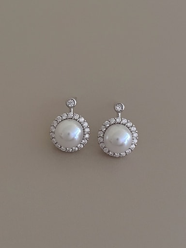 White pearl earrings Brass Imitation Pearl Geometric Minimalist Drop Earring