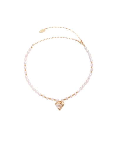 Model 3 Brass Imitation Pearl Heart Bohemia Beaded Necklace