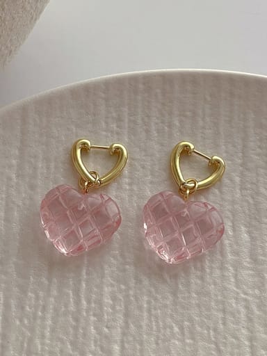 Q10 Pink Heart Brass Resin Heart Dainty Stud Earring