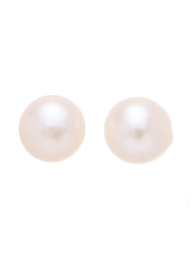9.5 -10mm Mantou beads Brass Freshwater Pearl Round Minimalist Stud Earring