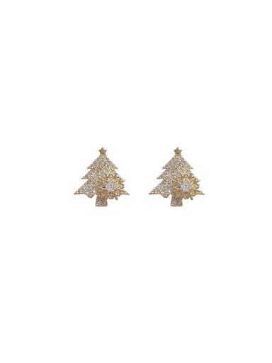 Brass Cubic Zirconia Tree Dainty Stud Earring
