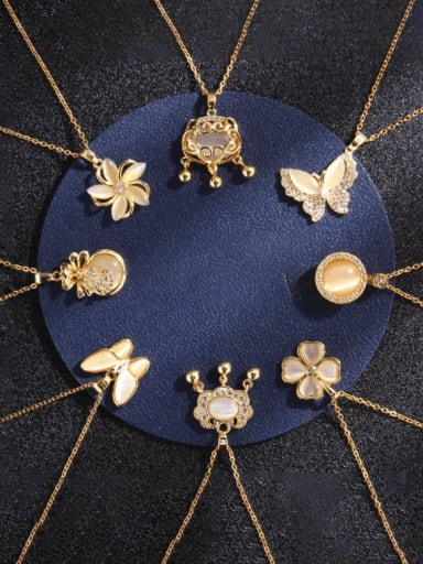 Copper Cats Eye Flower Butterfly  Trend  Pendant Necklace