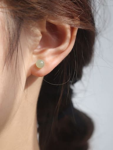 Brass Green Geometric Minimalist Stud Earring