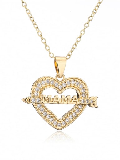 21796 Brass Cubic Zirconia Heart Vintage  Letter MAMA Pendant Necklace