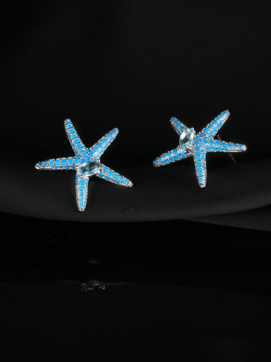 Brass Cubic Zirconia Sea Star Minimalist Cluster Earring