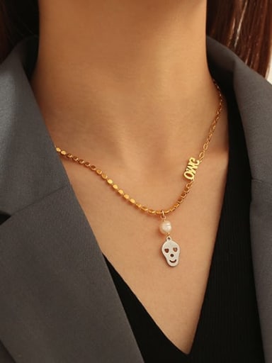 Brass Bead  Chain Vintage Skull pendant  Necklace