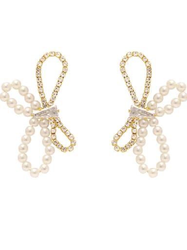 Brass Imitation Pearl Butterfly Artisan Stud Trend Korean Fashion Earring