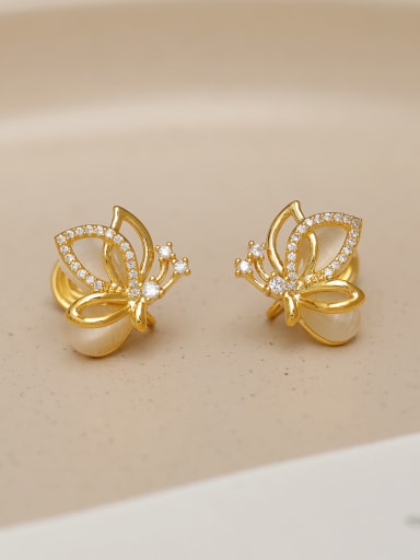 Brass Cats Eye Butterfly Minimalist Clip Earring