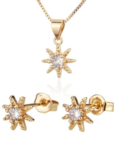 Brass Cubic Zirconia Cute Star  Earring and Necklace Set