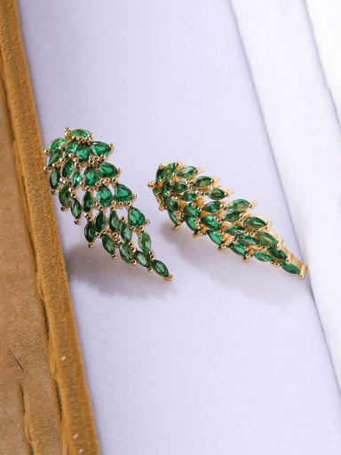 43526 Brass Cubic Zirconia Leaf Luxury Cluster Earring