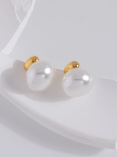 16k gold Brass Imitation Pearl Geometric Minimalist Stud Earring