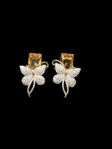 yellow Brass Cubic Zirconia Flower Luxury Stud Earring