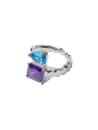 Purple Blue Zircon Brass Cubic Zirconia Geometric Minimalist Band Ring