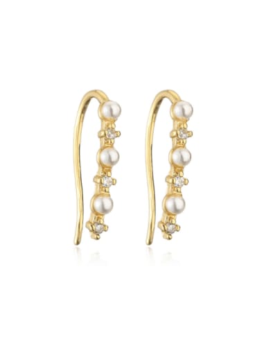 43589 Brass Imitation Pearl Geometric Minimalist Hook Earring