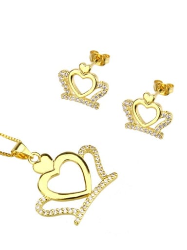Brass Crown Cubic Zirconia Earring and Necklace Set
