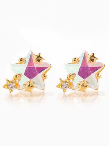 five-pointed star Brass Cubic Zirconia Planet Cute Stud Earring