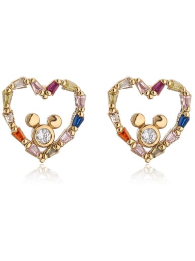 41606 Brass Cubic Zirconia Heart Vintage Huggie Earring