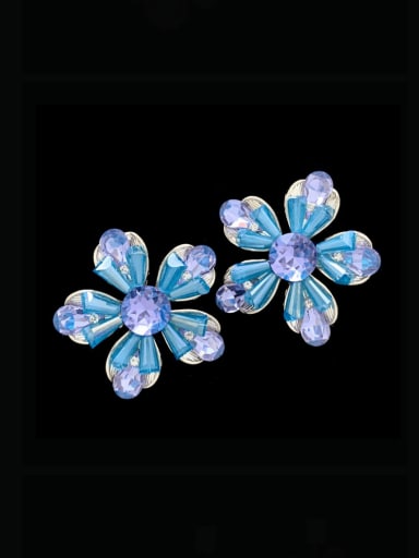 blue Zinc Alloy Cubic Zirconia Flower Luxury Cluster Earring