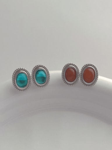 custom Brass Glass Stone Geometric Minimalist Stud Earring