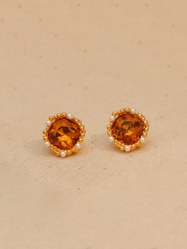 custom Brass Synthetic Crystal Geometric Trend Stud Earring