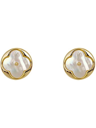 Brass Shell Clover Minimalist Clip Stud Earring