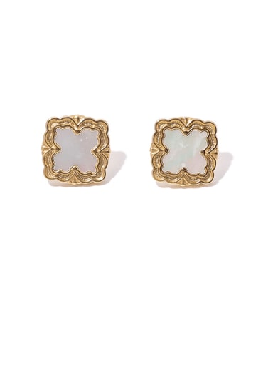 Brass Shell Square Vintage Stud Earring