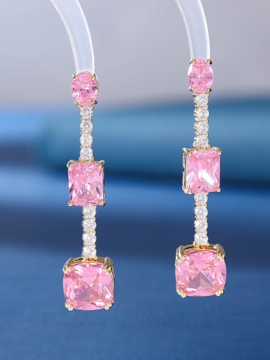 Pink zircon Brass Cubic Zirconia Geometric Luxury Drop Earring
