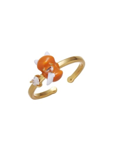 orange Brass Enamel Fox Cute Band Ring