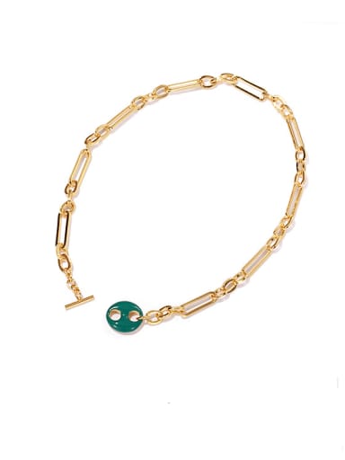 Brass Enamel Pig Vintage Hollow Chain Necklace