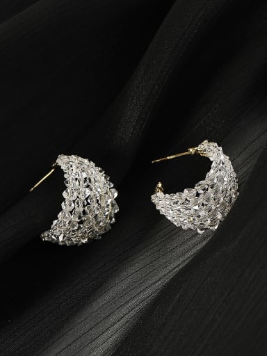 Brass C-Shaped Crystal Luxury Stud Trend Korean Fashion Earring