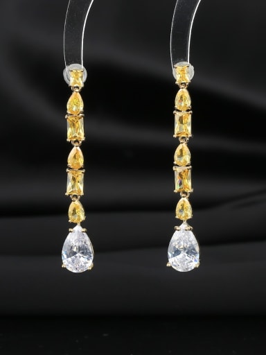 yellow Brass Cubic Zirconia Geometric Luxury Cluster Earring