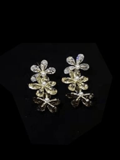 Brass Cubic Zirconia Flower Dainty Drop Earring